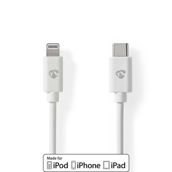 Lightning Kabel | USB 2.0 | Apple Lightning 8-pin | USB-C™ Han | 480 Mbps | Nikkelplateret | 1.00 m | Runde | PVC | Hvid | Label