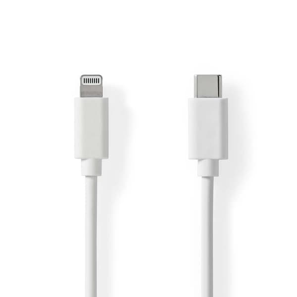 Lightning Kabel | USB 2.0 | Apple Lightning 8-pin | USB-C™ Han | 480 Mbps | Nikkelplateret | 1.00 m | Runde | PVC | Hvid | Label