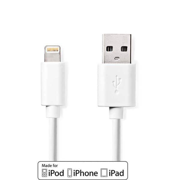 Lightning Kaapeli | USB 2.0 | Apple Lightning 8-Pin | USB-A Uros | 480 Mbps | Niklattu | 2.00 m | Pyöreä | PVC | Valkoinen | Label