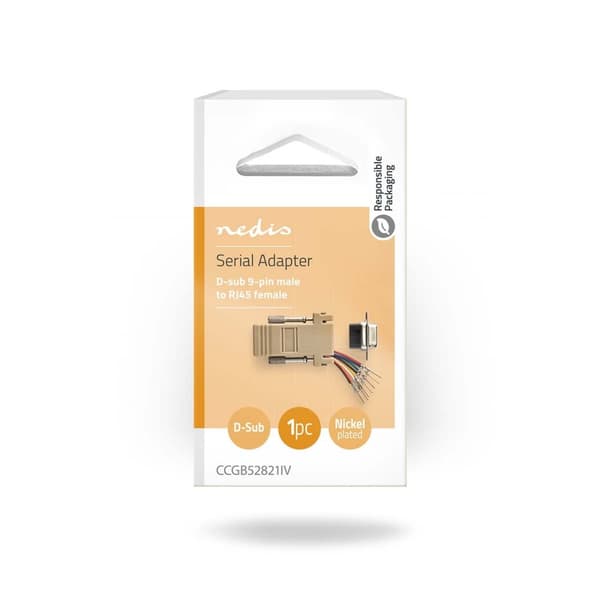 Seriel adapter | Adapter | D-SUB 9-Pin han | RJ45 Hun | Nikkelplateret | Elfenben | Box