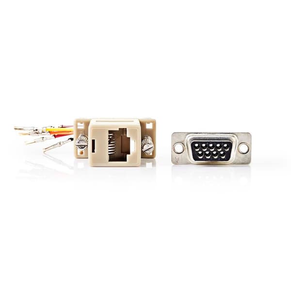 Serial adapter | Adapter | D-SUB 9-Pin Hona | RJ45 Hona | Nickelplaterad | Elfenben | Låda