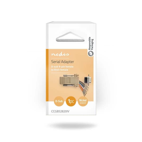 Serial adapter | Adapter | D-SUB 9-Pin Hona | RJ45 Hona | Nickelplaterad | Elfenben | Låda