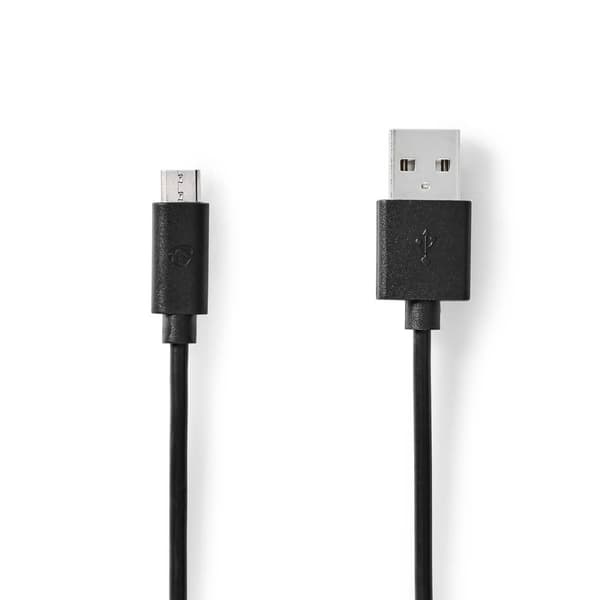 USB-kabel | USB 2.0 | USB-A Han | USB Micro-B han | 10 W | 480 Mbps | Nikkelplateret | 1.00 m | Runde | PVC | Sort | Label