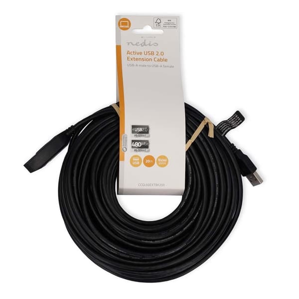 Aktiv USB-kabel | USB 2.0 | USB-A Hane | USB-A Hona | 480 Mbps | 20.0 m | Rund | Nickelplaterad | PVC | Koppar | Label