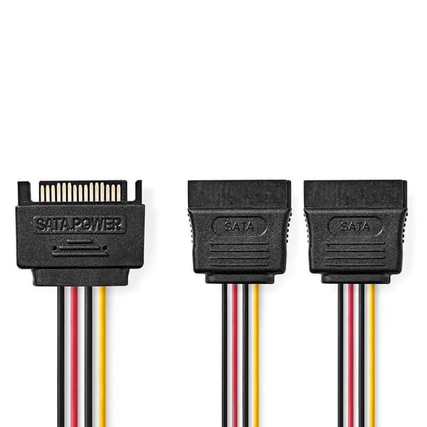 Intern Strømkabel | SATA 15-Pin Han | 2x SATA 15-Pin Hun | Gull belagt | 0.15 m | Rund | PVC | Flerfarget | Boks
