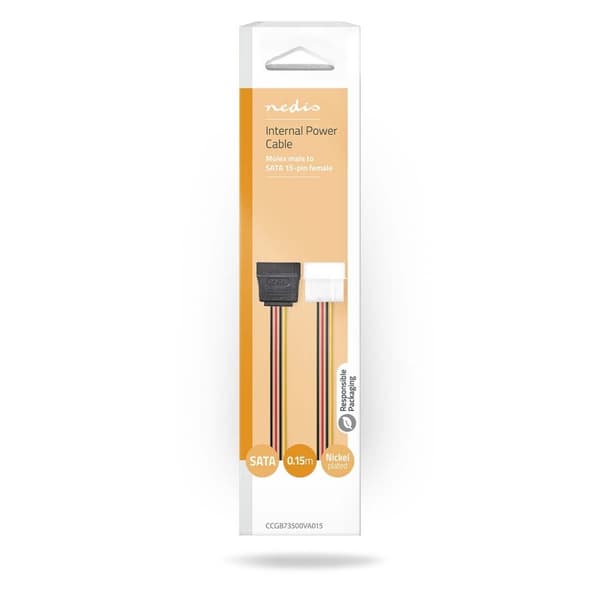 Intern Strømkabel | Molex Han | SATA 15-Pin Hun | Gull belagt | 0.15 m | Rund | PVC | Flerfarget | Boks
