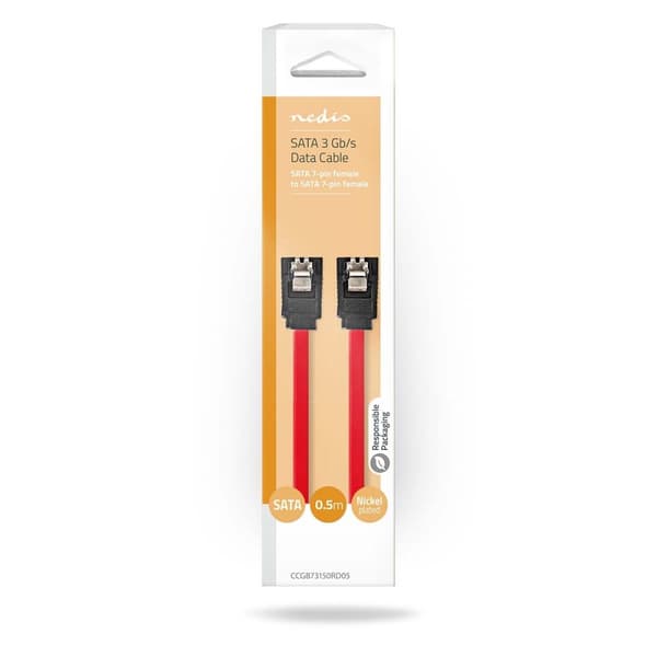 SATA kabel | 3 Gbps | SATA 7-Pin Hona | SATA 7-Pin Hona | Nickelplaterad | 0.50 m | Platt | PVC | Röd | Låda