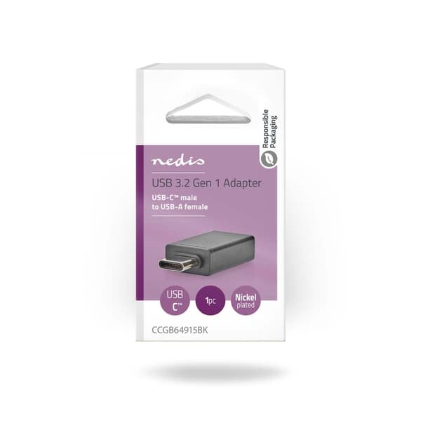 USB-C™ Adapter | USB 3.2 Gen 1 | USB-C™ Hane | USB-A Hona | 5 Gbps | OTG | Rund | Nickelplaterad | Svart | Låda