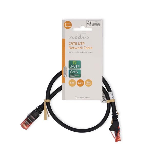 CAT6 Nettverkskabel | RJ45 Han | RJ45 Han | U/UTP | 0.50 m | Rund | PVC | Sort | Label