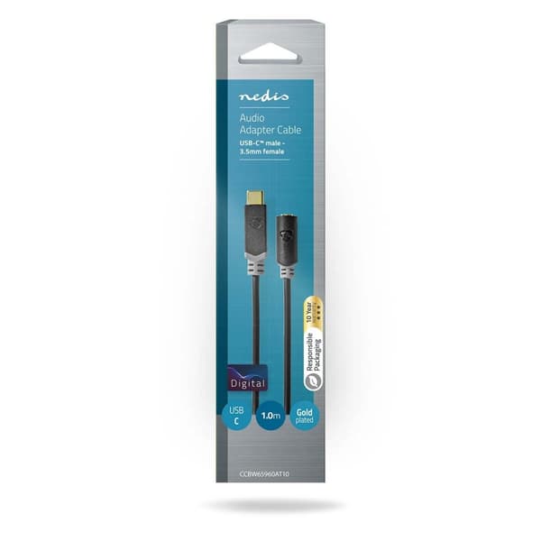 USB-C™ Adapter | USB 2.0 | USB-C™ Hann | 3.5 mm Hun | 1.00 m | Rund | Gull belagt | PVC | Sort | Boks