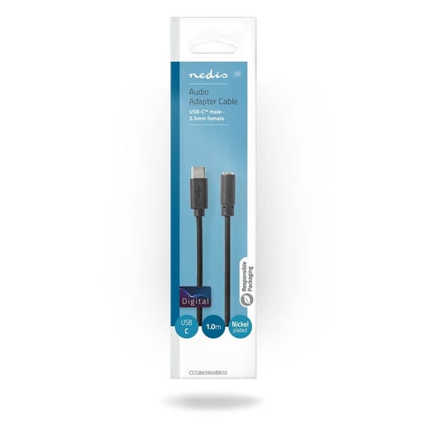 USB-C™ Adapter | USB 2.0 | USB-C™ Han | 3.5 mm Hunstik | 1.00 m | Runde | Nikkelplateret | PVC | Sort | Box