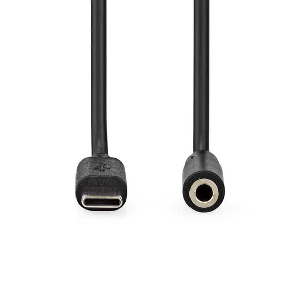 USB-C™ Adapter | USB 2.0 | USB-C™ Han | 3.5 mm Hunstik | 1.00 m | Runde | Nikkelplateret | PVC | Sort | Box