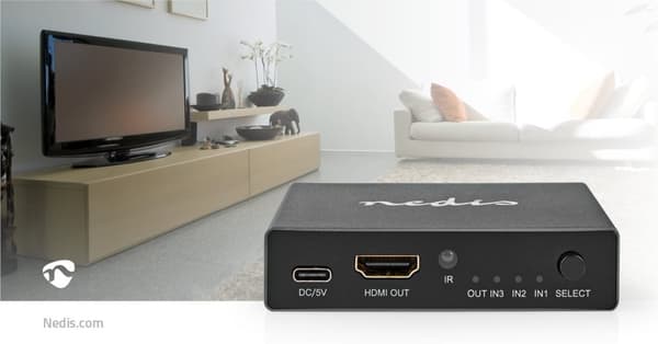 HDMI ™ Switch | 3-Port port(s) | 3x HDMI™ Ingång | HDMI™ utgång | 8K@60Hz | 45 Gbps | Fjärrstyrd | Aluminium | Antracit