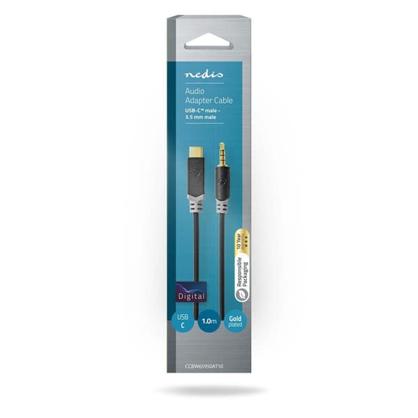 USB-C™ Adapter | USB 2.0 | USB-C™ Hane | 3.5 mm Hane | 1.00 m | Rund | Guldplaterad | PVC | Svart | Låda