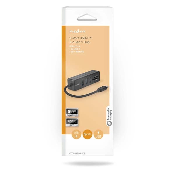 USB-hubb | 1x USB-C™ | 3x USB A hona | 5-Port port(s) | USB 3.2 Gen 1 | USB ström | 5 Gbps | SD & MicroSD