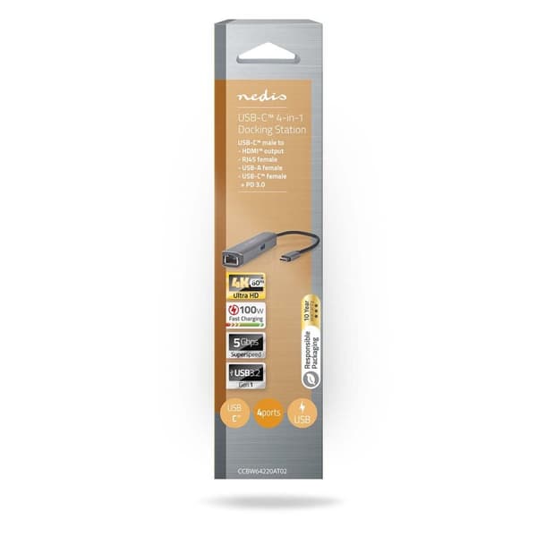 USB Multi-Port Adapter | USB 3.2 Gen 1 | USB-C™ Han | HDMI ™ -udgang / RJ45 Hun / USB-A Hun / USB-C™ Hun | 5 Gbps | 0.20 m | Runde | Guldplateret | PV
