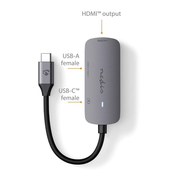 USB Multi-Port Adapter | USB 3.2 Gen 1 | USB-C™ Han | HDMI ™ -udgang / USB-A Hun / USB-C™ Hun | 5 Gbps | 0.10 m | Runde | Nikkelplateret | PVC | Grå |