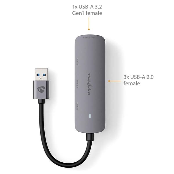 USB-keskitin | USB-A Uros | 4x USB A Female | 4-Porttinen port(s) | USB 2.0 / USB 3.2 Gen 1 | USB Virta