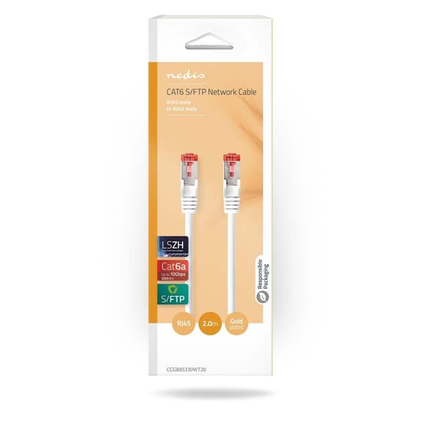 CAT6a nätverkskabel | S/FTP | RJ45 hane | RJ45 hane | 2.00 m | Rund | LSZH | Vit | Låda