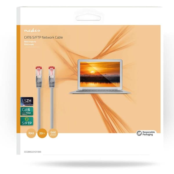 CAT6 Nettverkskabel | RJ45 Han | RJ45 Han | S/FTP | 20.0 m | Rund | LSZH | Grå | Boks