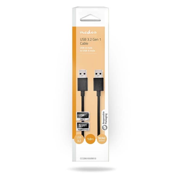 USB-kabel | USB 3.2 Gen 1 | USB-A Hane | USB-A Hane | 5 Gbps | Nickelplaterad | 1.00 m | Rund | PVC | Svart | Låda
