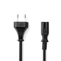 Miniatyrbilde 1 av 3: Strømkabel | Euro Hann | IEC-320-C7 | Rett | Rett | Nikkel belagt | 5.00 m | Rund | PVC | Sort | Boks