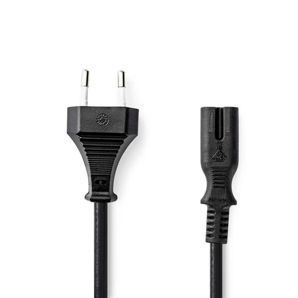 Strømkabel | Euro Hann | IEC-320-C7 | Rett | Rett | Nikkel belagt | 5.00 m | Rund | PVC | Sort | Boks