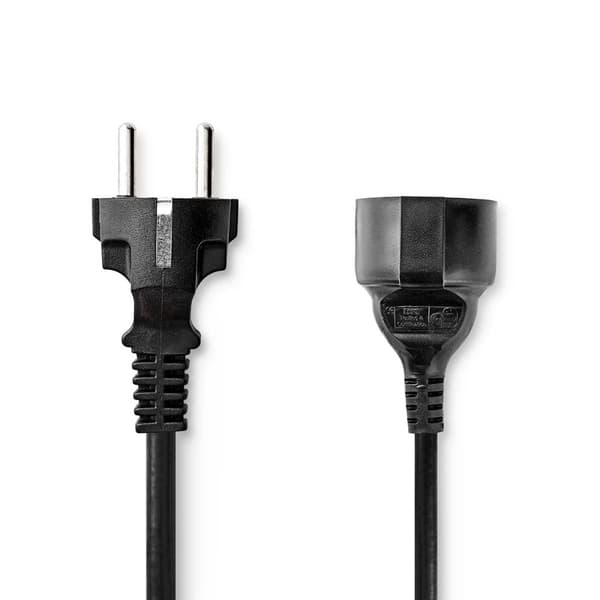 Strömkabel | Strömkontakt Hane | Strömkontakt Hona | Rak | Rak | Nickelplaterad | 5.00 m | Rund | PVC | Svart | Låda