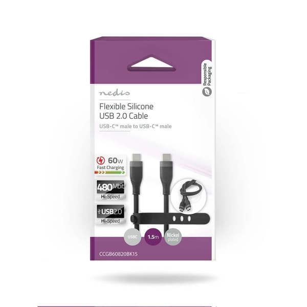USB-kabel | USB 2.0 | USB-C™ Hane | USB-C™ Hane | 60 W | 480 Mbps | Nickelplaterad | 1.50 m | Rund | Silikon | Svart | Låda