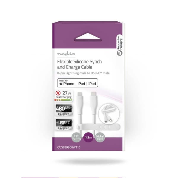 Lightning Kabel | USB 2.0 | Apple Lightning 8-Pinners | USB-C™ Hann | 480 Mbps | Nikkel belagt | 1.50 m | Rund | Silikon | Hvit | Boks