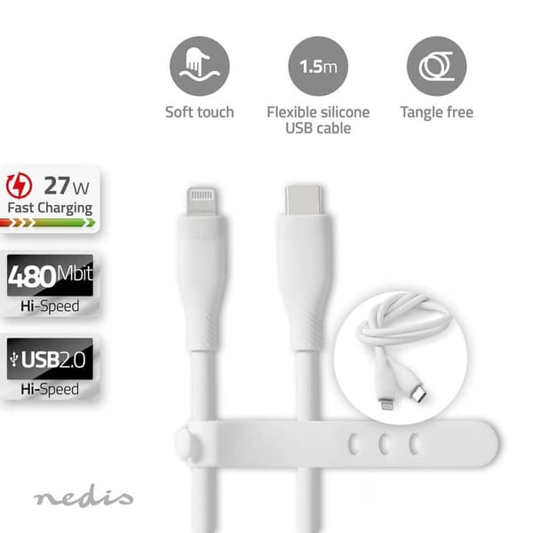 Lightning Kabel | USB 2.0 | Apple Lightning 8-Pinners | USB-C™ Hann | 480 Mbps | Nikkel belagt | 1.50 m | Rund | Silikon | Hvit | Boks