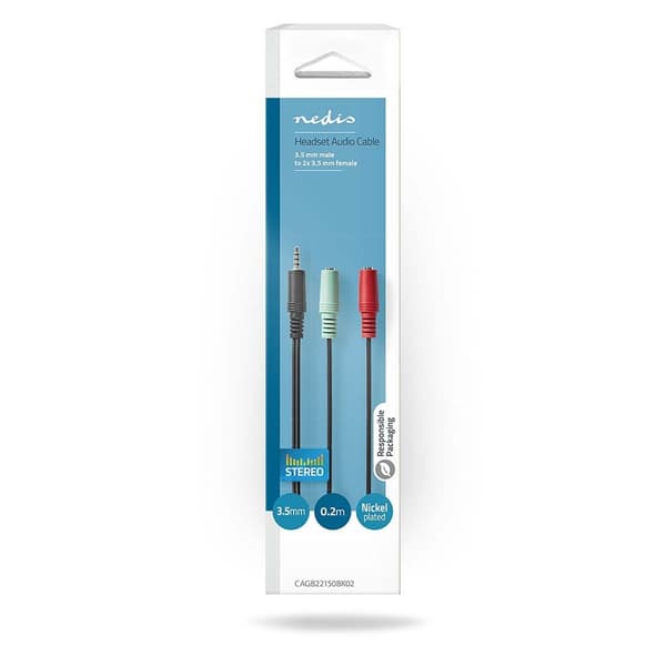 Stereo Audio kabel | 3.5 mm Hanstik | 2 x 3.5 mm Hunstik | Nikkelplateret | 0.20 m | Runde | Antracit | Box