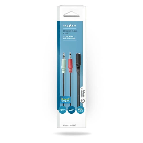 Stereo Audio kabel | 3.5 mm Hunstik | 2 x 3,5 mm Hanstik | Guldplateret | 0.12 m | Runde | Box