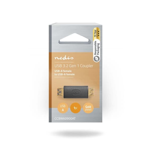 USB-A Adapter | USB 3.2 Gen 1 | USB-A Hun | USB-A Hun | 5 Gbps | Runde | Guldplateret | Antracit | Box