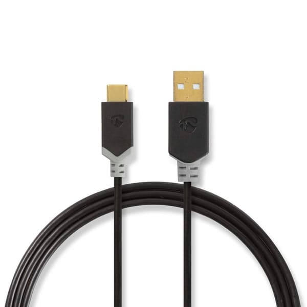 USB-kabel | USB 2.0 | USB-A Han | USB-C™ Han | 60 W | 480 Mbps | Guldplateret | 2.00 m | Runde | PVC | Antracit | Box