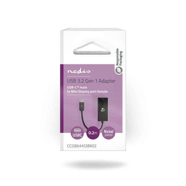 USB-C™ Adapter | USB 3.2 Gen 1 | USB-C™ Han | Mini DisplayPort Hunstik | 8K@60Hz | 0.20 m | Runde | Nikkelplateret | PVC | Sort | Box
