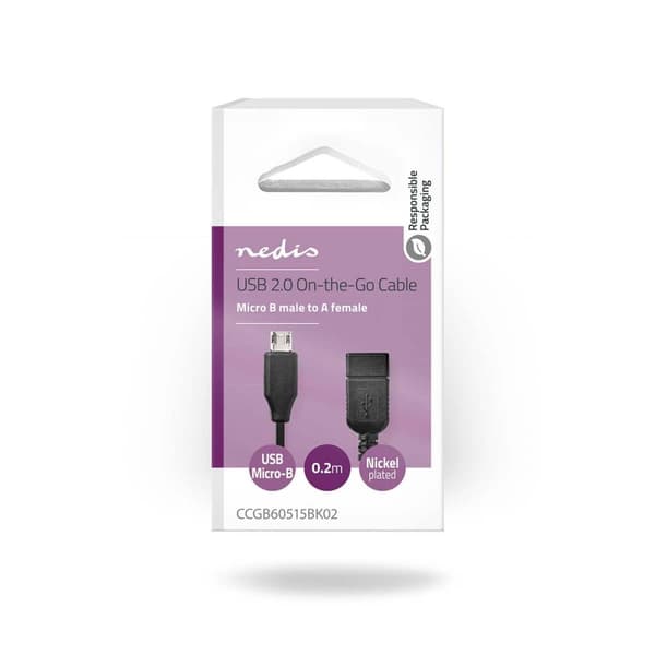 USB Mikro-B Adapter | USB 2.0 | USB Micro-B Han | USB-A Hun | 480 Mbps | 0.20 m | Rund | Nikkel belagt | PVC | Sort | Boks
