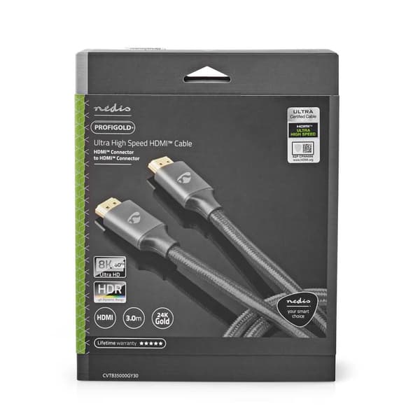 Ultra High Speed ​​HDMI ™ Cable | HDMI ™ -kontakt | HDMI ™ -kontakt | 8K@60Hz | 48 Gbps | 3.00 m | Rund | 6.7 mm | Gun Metal Grå | Cover boks