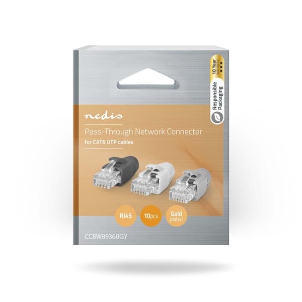 RJ45-liitin | RJ45 Pass Through | Kiinteä/juosteinen UTP CAT6 | Suora | Kullattu | 10 kpl | PVC | Harmaa / Musta / Valkoinen | Laatikko