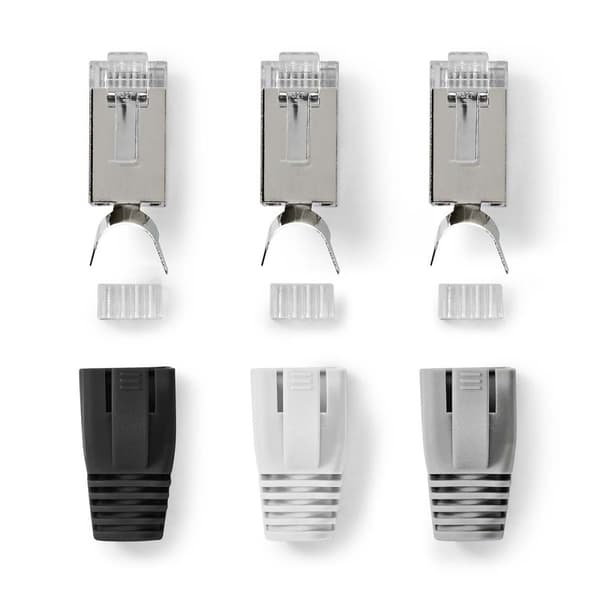 RJ45-liitin | RJ45 Pass Through | Kiinteä/juosteinen FTP CAT7 | Suora | Kullattu | 10 kpl | PVC | Harmaa / Musta / Valkoinen | Laatikko