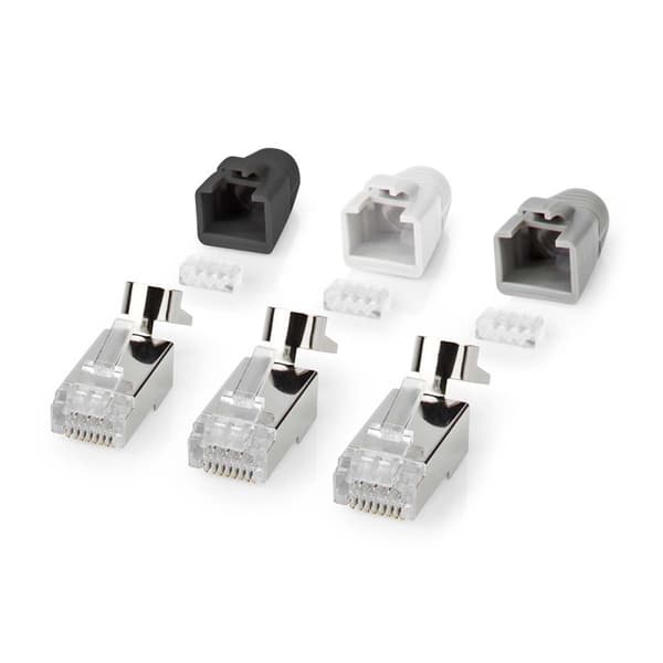 RJ45-liitin | RJ45 Pass Through | Kiinteä/juosteinen FTP CAT7 | Suora | Kullattu | 10 kpl | PVC | Harmaa / Musta / Valkoinen | Laatikko