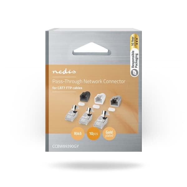 RJ45-liitin | RJ45 Pass Through | Kiinteä/juosteinen FTP CAT7 | Suora | Kullattu | 10 kpl | PVC | Harmaa / Musta / Valkoinen | Laatikko