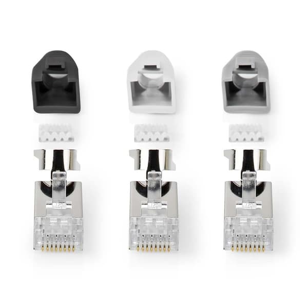 RJ45-liitin | RJ45 Pass Through | Kiinteä/juosteinen FTP CAT7 | Suora | Kullattu | 10 kpl | PVC | Harmaa / Musta / Valkoinen | Laatikko