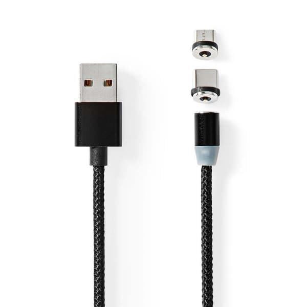 USB-kabel | USB 2.0 | USB-A Han | USB Micro-B Han / USB-C™ Hann | 10 W | No Data Transfer | Nikkel belagt | 2.00 m | Rund | Nylon | Sort | Boks
