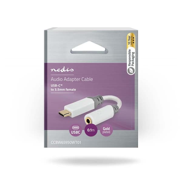 USB-C™ Adapter | USB 2.0 | USB-C™ Hann | 3.5 mm Hun | 0.10 m | Rund | Gull belagt | PVC | Hvit | Boks