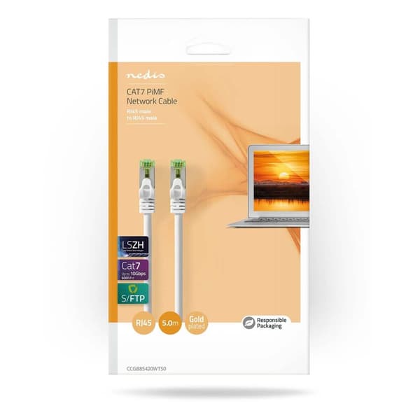 CAT7 nettverkskabel | S/FTP | RJ45 Han | RJ45 Han | 3.00 m | Snagless | Rund | LSZH | Hvit | Boks