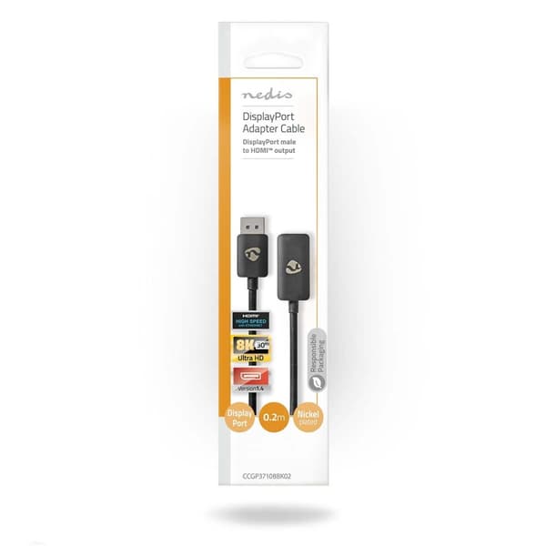 Displayport-adapter | DisplayPort Hane | HDMI™ Utgång | 8K@30Hz | Nickelplaterad | Rak | 0.20 m | Rund | TPE | PVC | Svart | Kuvert