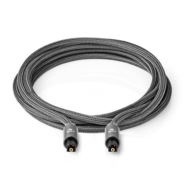 Optisk ljudkabel | TosLink Hane | TosLink Hane | 5.00 m | Rund | Flätad | Grått Med Metall | Kartong med täckt fönster