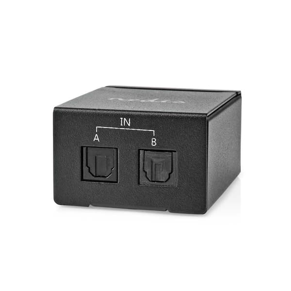 Digital Audio Switch | 2-veis | Koblingsinngang: DC-strøm / 2x TosLink | Koblingsutgang: TosLink Hun | Bryter / Manuell | Metall | Sort