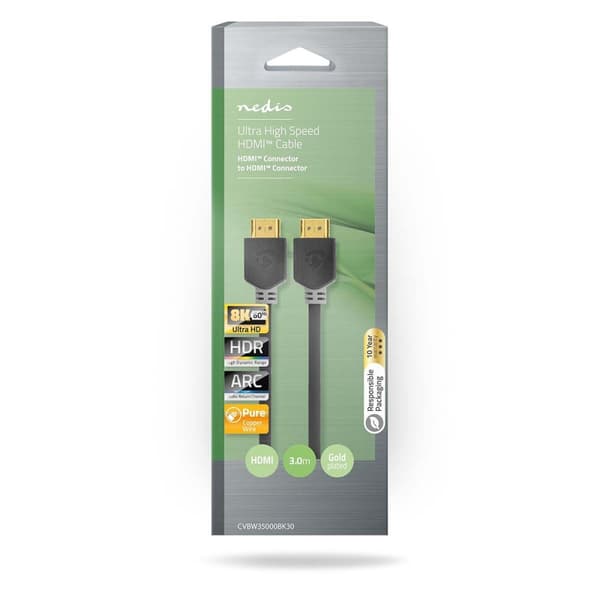 Ultra High Speed ​​HDMI ™ Cable | HDMI ™ -kontakt | HDMI ™ -kontakt | 8K@60Hz | 48 Gbps | 3.00 m | Rund | 6.7 mm | Antrasitt | Boks